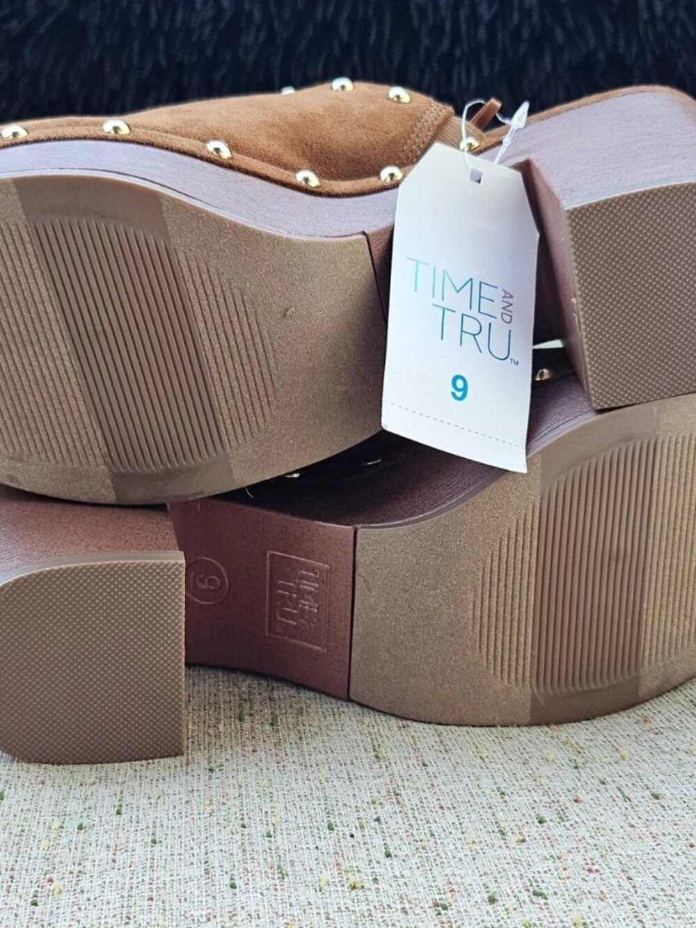 Time and Tru Women Mule Sandal Brown Fabric Suede Upper Silp On Shoes Size - Picture 10 of 11